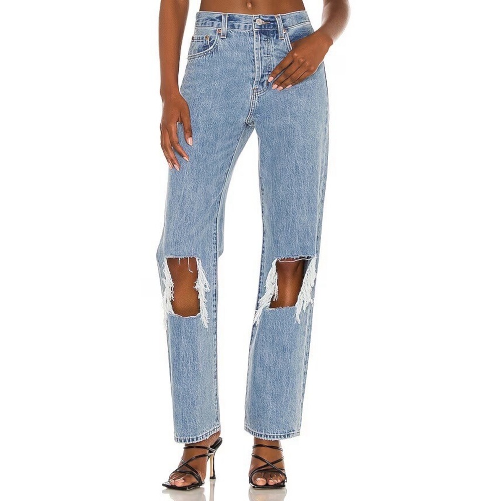 PISTOLA Cassie Super High Rise Straight Leg Distressed‎ Jeans Paseo Blue 25
